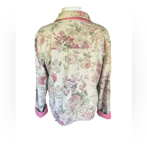 Coldwater Creek Floral Shacket Jacket Large Pink Trim Cotton Cottagecore - Picture 5 of 8